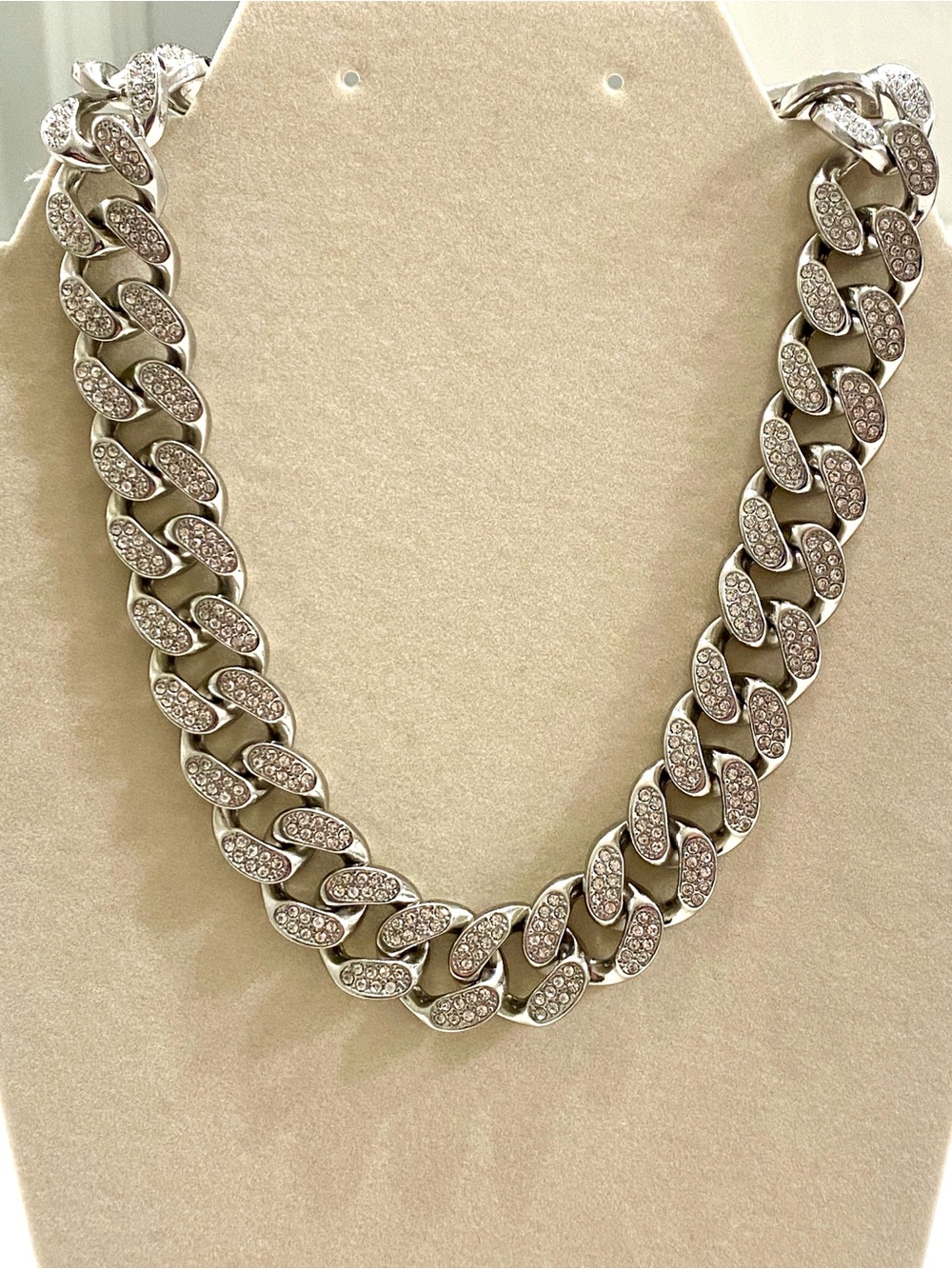 Pavé Cuban Link Necklace in Silver Tone - Picture 3 of 7